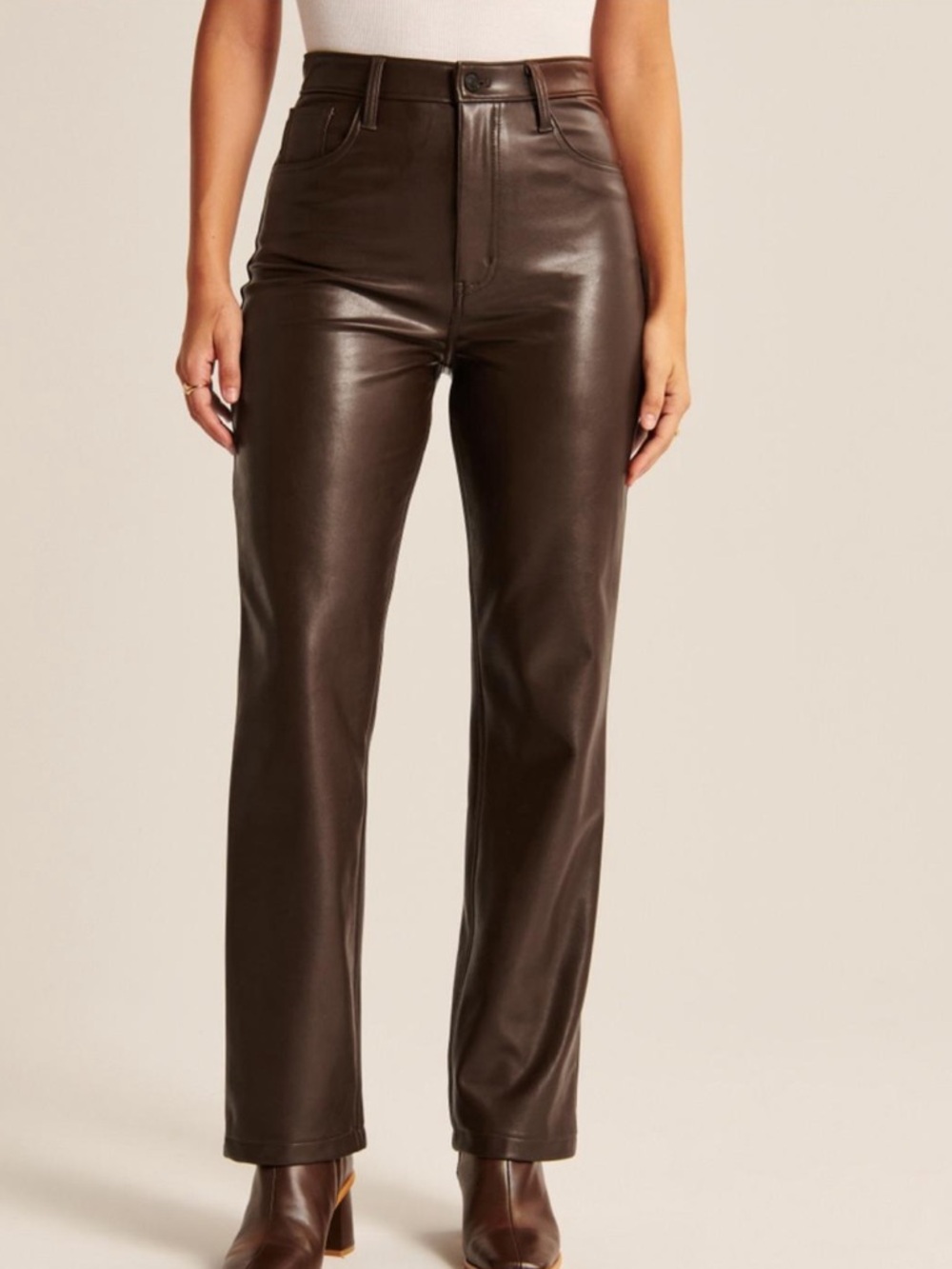 Abercrombie Women's Curve Love Vegan Leather 90s Straight Pants